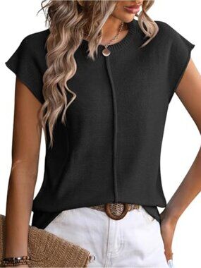 Women's Casual Knit Sweater Vest Cap Sleeve Lightweight Pullover Tank Top